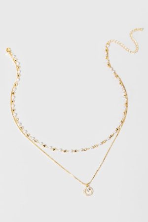 Kimberly Layered Pearl Circle Pendant 14K Gold Dipped Necklace
