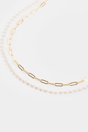 Loni Paper Clip Pearl Necklace
