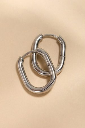 Megan Stainless Steel Oblong Hoop Earrings