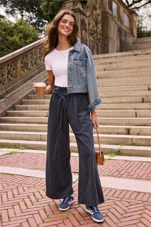 Nina Paperbag Pinstripe Trousers