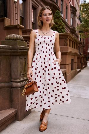 Simone Polka Dot Smocked Midi Dress