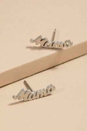 Mama Stainless Steel Silver Stud Earrings