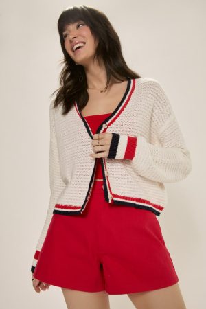Cathy Striped Border Cardigan