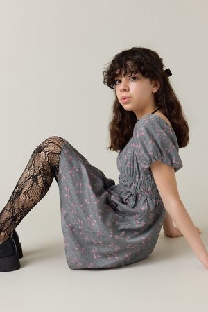 Hello Franki Puff Sleeve Bow Print Peasant Dress for girls