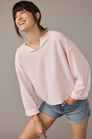 Claire Slouchy Fit Notch Neck Long Sleeve Top Light