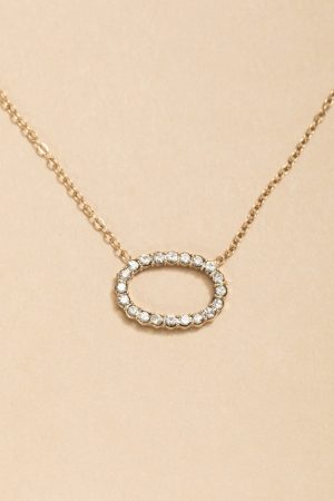 Casandra Stainless Steel Pave Oval Pendant Necklace