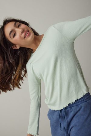 Hello Franki Everly Long Sleeve Lettuce Edge T-Shirt for girls Green