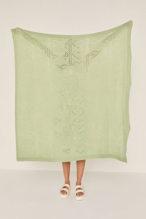 Bow and Heart Eyelet Knitted Blanket