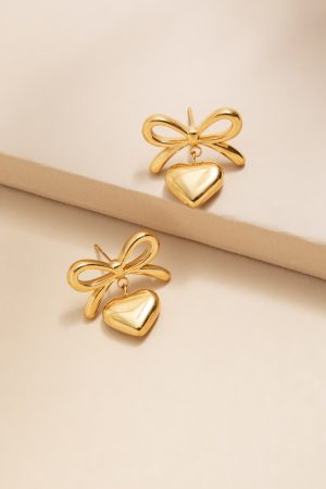 Tami Stainless Steel Heart and Bow Drop Earrings