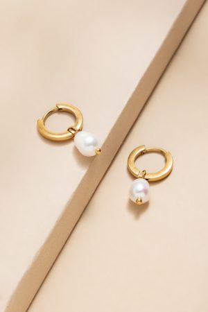 Emily Pearl Charm Stainless Steel Huggie Earrings