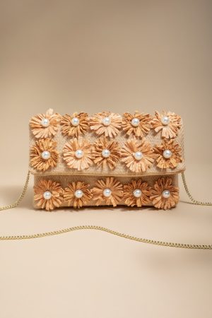 Alana Raffia Pearl Clutch Bag
