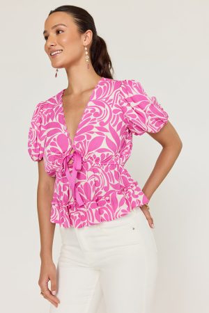 Mona Floral Front Tie Blouse