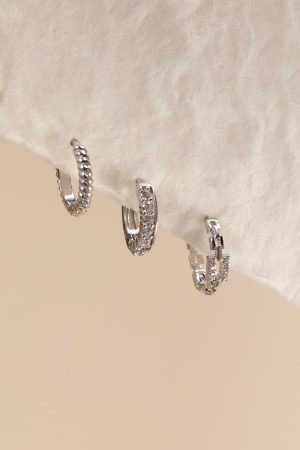 Isabel Mini Silver Huggie Earring Set