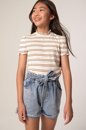Hello Franki Harper Heritage Front Tie Acid Wash Shorts for girls