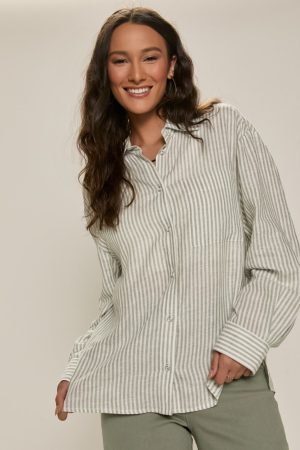 Angelina Striped Linen Button Down Top