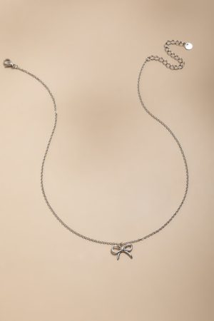 Victoria Stainless Steel Silver Bow Pendant Necklace