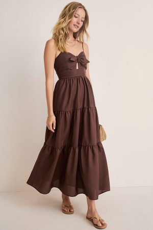 Harriet Tie Front Tiered Midi Dress