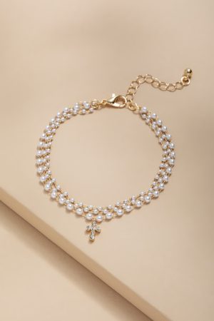 Eve Dainty Pearl Cross Bracelet