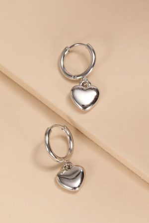 Ursula Stainless Steel Heart Charm Hoop Earrings