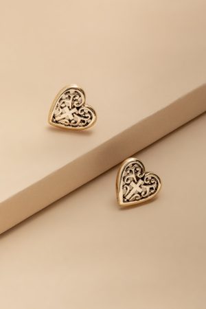 Sandra Embossed Gold Stud Earrings