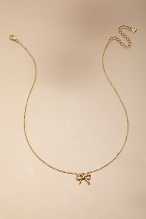 Victoria Stainless Steel Gold Bow Pendant Necklace