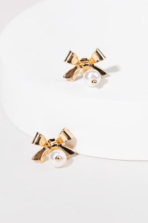 Sallie Metal Bow Pearl Drop Earrings