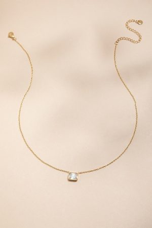 Tina Stainless Steel Gold Crystal Pendant Necklace