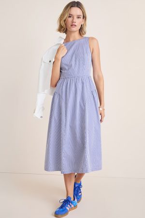 Bonnie Striped Bow Back Midi Dress