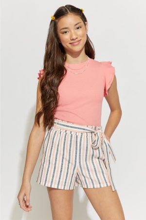 Hello Franki Striped Paperbag Shorts for girls