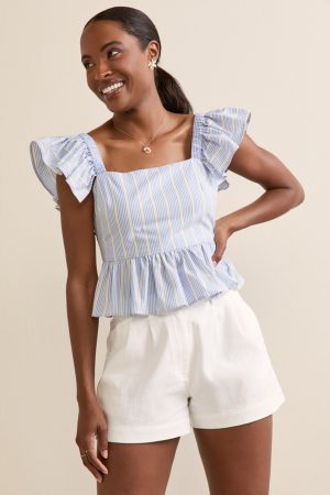 Whitney Flutter Sleeve Striped Blouse