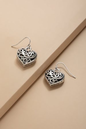 Trisha Embossed Heart Drop Earrings