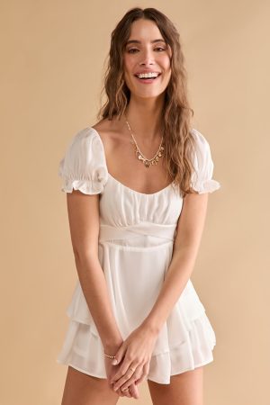 Vimmi White Satin Tiered Romper