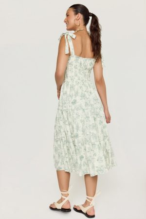 Donna Strappy Postcard Print Midi Dress