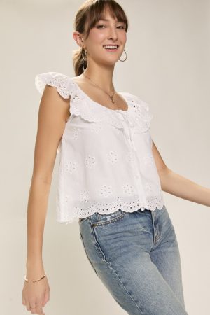 Marcy Scalloped Hem Eyelet Top