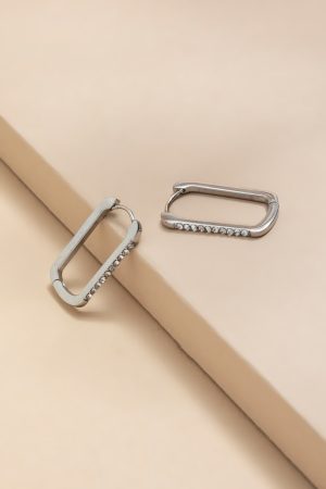 Marci Stainless Steel Silver Pave Hoop Earrings