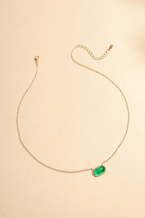 Lucy Cateye Long Hexagon Pendant Necklace