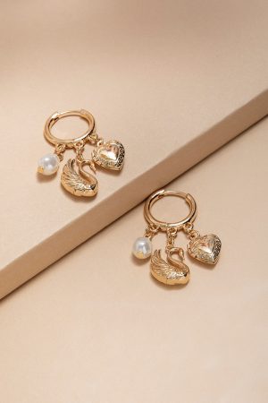 Swan Charm Hoop Earrings