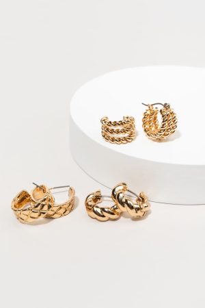 Sabrina Textured Huggie Earring Set