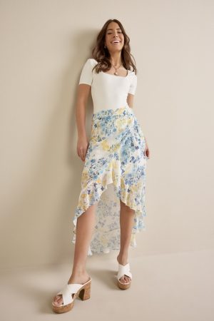 Elise Floral Wrap High-Low Skirt