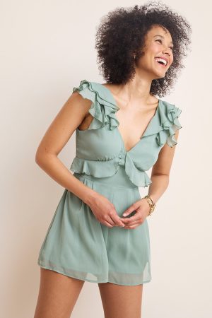 Kaia Flutter Sleeve Bow Back Romper