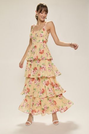 Sandra Bow Back Tiered Maxi Dress