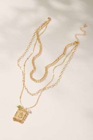 Kristie Flower Frame Layered Pendant Necklace