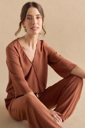 Lucy Elastic Hem Wrap Blouse Top